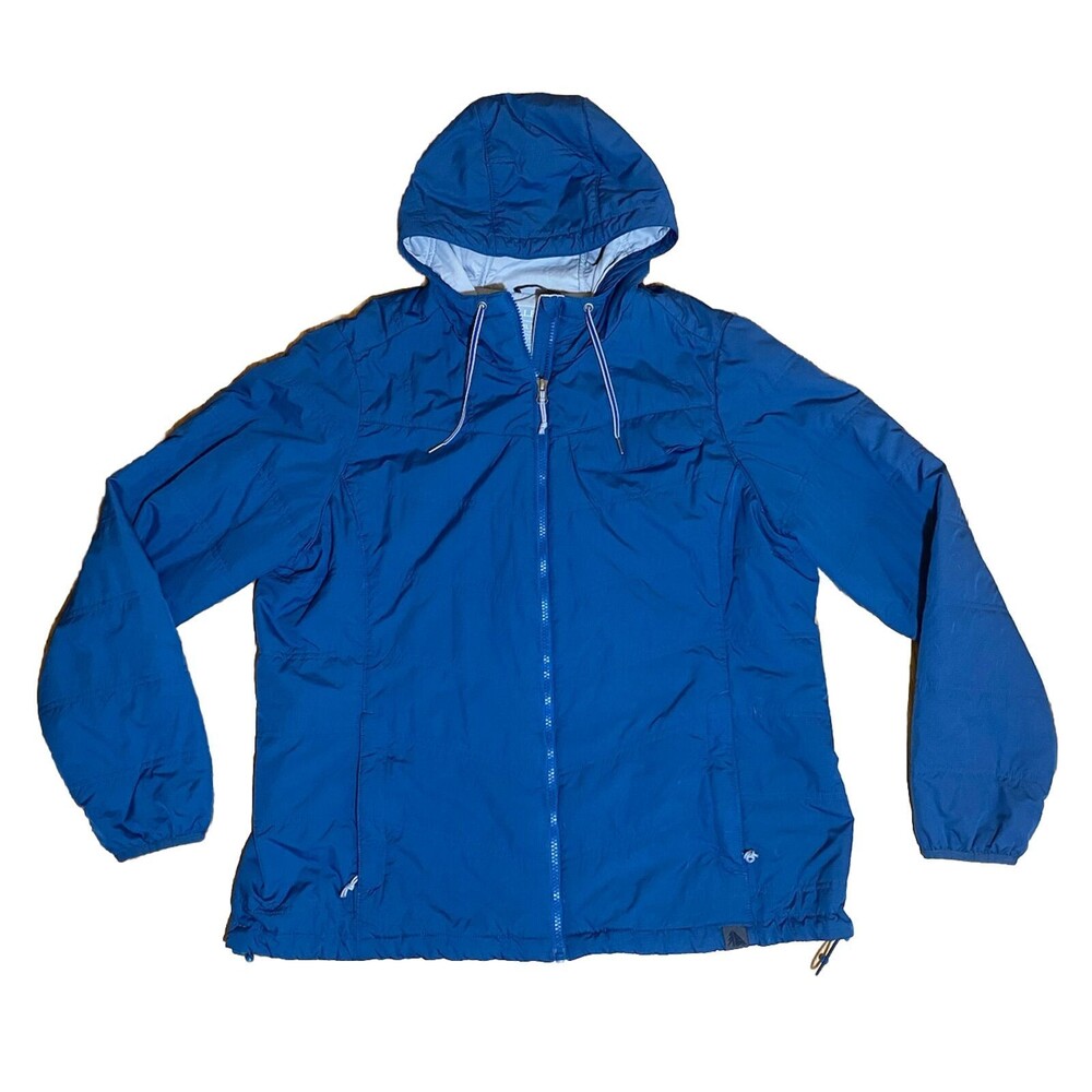 LL Bean Jacket Womens Large Blue Full Zip Hooded Windbreaker